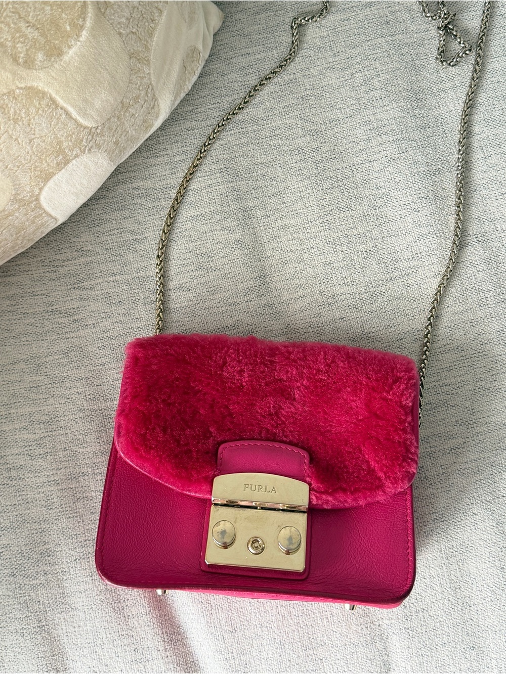 Furla Hot Pink Leather And Fur Mini Metropolis Crossbody Bag